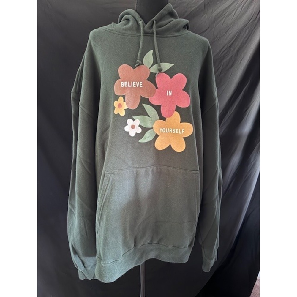 LulaRoe Womens 2X Believe In Yourself Graphic Hoodie Forest Green Sweatshirt